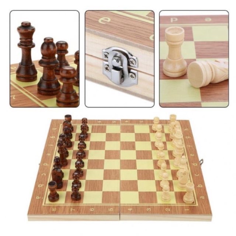 Dilwe Holz Travel Chess Board 3 in 1 Qualität Tragbare Faltbar Schachbrett mit Bequemer Schachfiguren für Familie Outdoor Schach Spiel