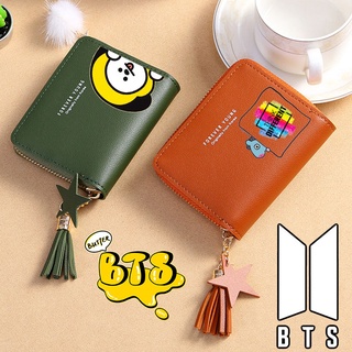 GOTH Perhk KPOP BTS PU Leather Credit Card Holder Coin Change Purse with Key Ring Keychain 