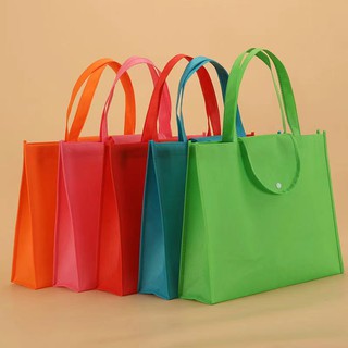 Foldable Eco Bag With Button Horizontal Shopping  Shoulder Tote Handbag Reusable Non-woven Packaging #1