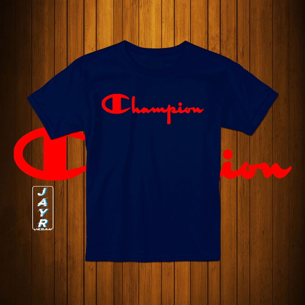 red and blue champion shirt