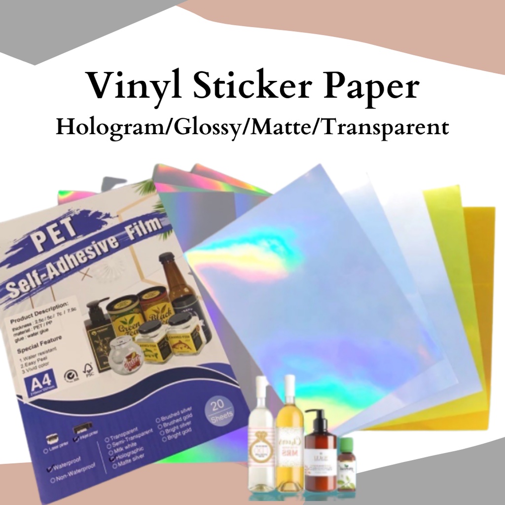 A4 Size Inkjet Printable Vinyl Sticker Paper Hologram Glossy Matte ...