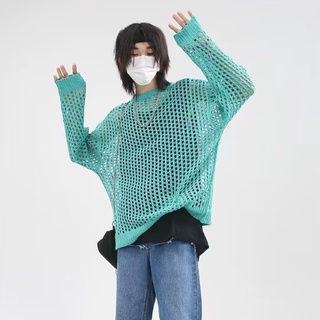 Hollow Knitted Blouse Unisex Style Autumn Design Niche Loose Stacking Mesh Top