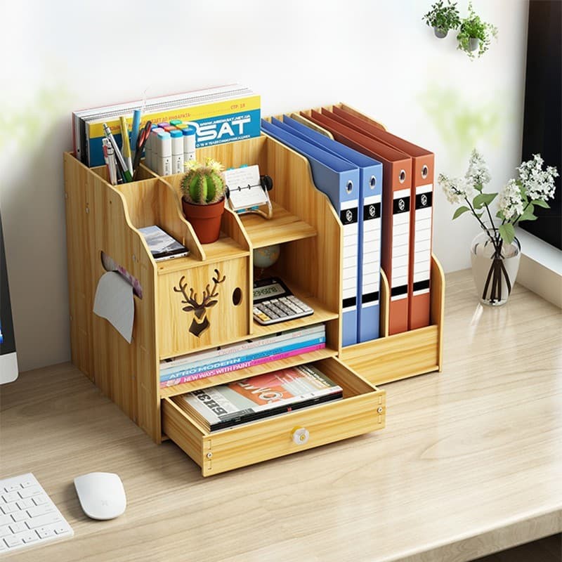 Office Multifunction Diy Wooden Desk Organizer Pen Box Stationary Desktop  Storage With Drawer Tz | Shopee Philippines