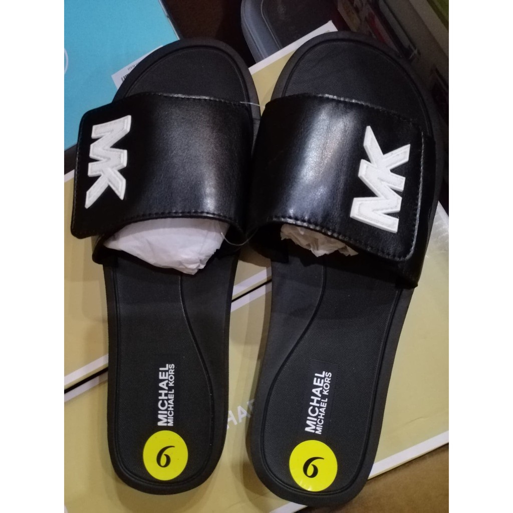 Authentic Michael Kors Slip on Sandals Black with White logo design/Size 9  | Shopee Philippines