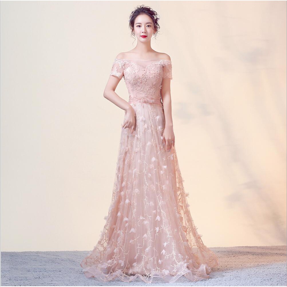 pink lace dress off shoulder