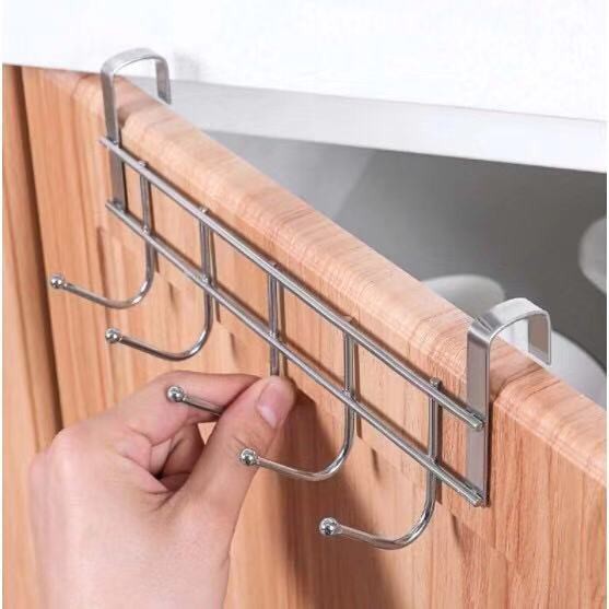 Five Hooks Home Kitchen Cupboard Hook Stainless Steel Hanger Rack 