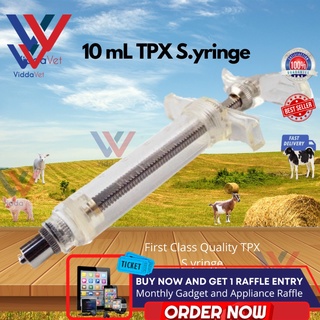 Viddavet 10ml TPX Syringe [Clear] Fiber glass injector for animals pets pig goat cat dog farm piglet