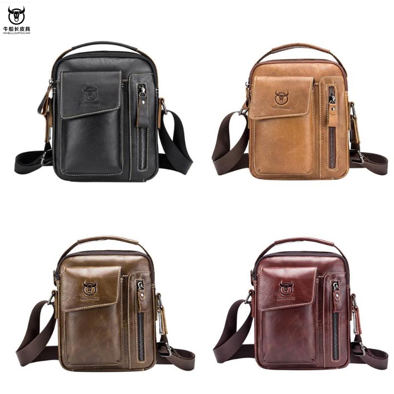bullcaptain men genuine leather shoulder bag