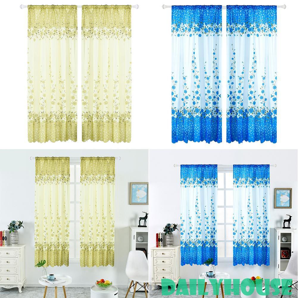 Plain Rose Print Window Blinds Drapes Home Bedroom Half Blackout Curtains