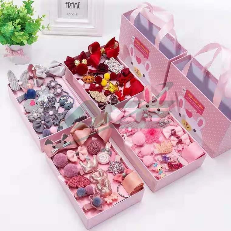 24Pcs/Set Children's Hair Accessories Bundle Set With Gift Box（Free Glue）Children's exchange gift