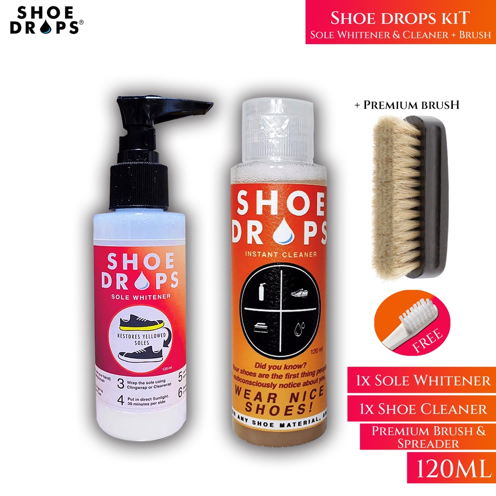 Shoe Drops Kit (Sole Whitener 120ML and Shoe Cleaner 120ML) + Premium