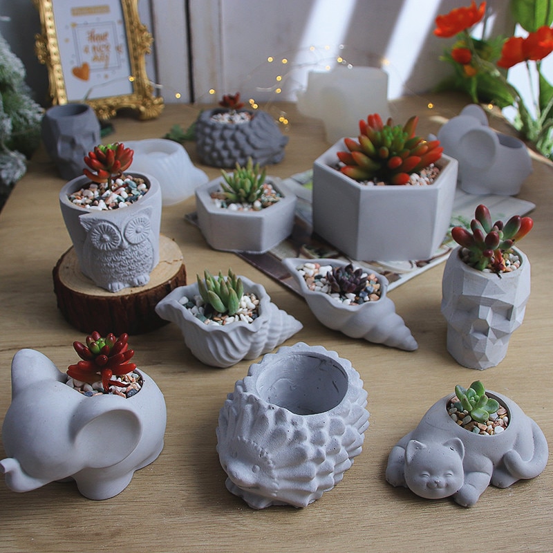 Owl Planter Pot Silicone Mols Cement Concrete Flower Pot Molds DIY 
