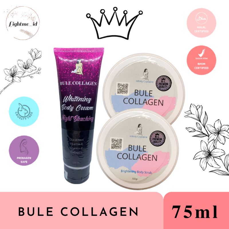 (READY) Bule COLLAGEN BODY SCRUB WHITENING BODY CREAM NIGHT BLEACHING