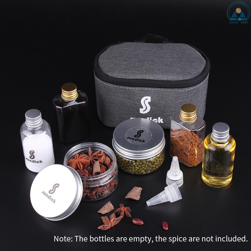 S-S 7 PCS Spice Cruets Set Travel Size Salt Bottle BBQ Sauce Container Anise Bottle Storage Bag Set for Camping Hiking BBQ Self-driving Traveling