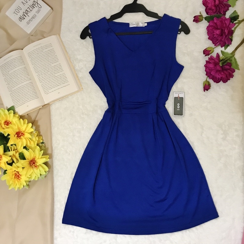 Blue dress semi-formal dress office dress wedding guest dress | Shopee ...