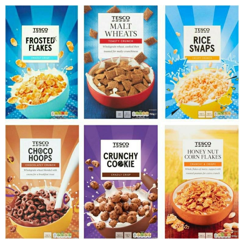 Tesco Cereals (Honey Nut, Frosted Flakes, Malt Wheats, Choco Hoops