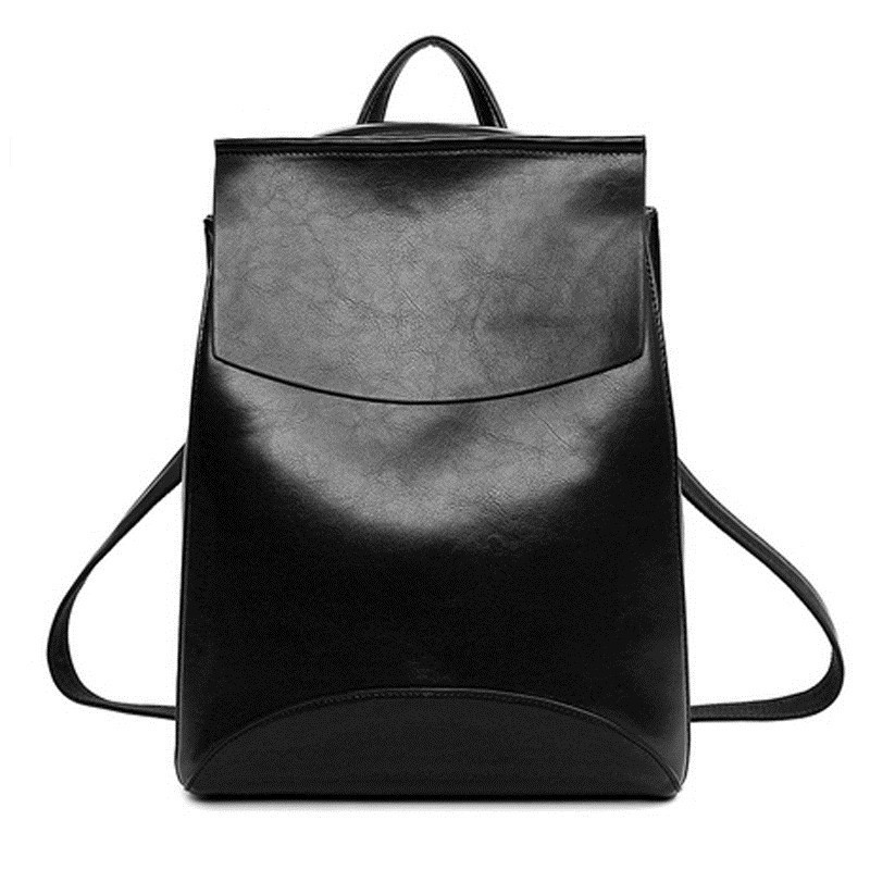 ladies black leather backpack