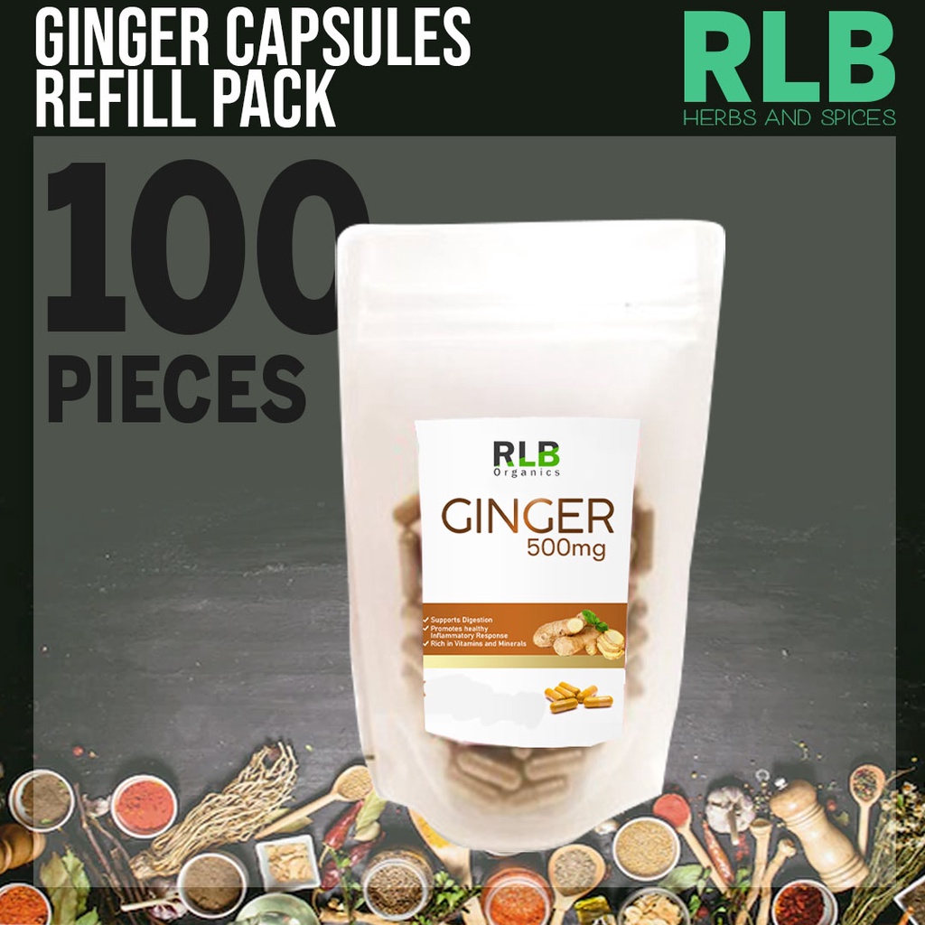 Organic Pure Natural Ginger Capsules Refill Pack (100 Capsules) Antioxidant Herbal Food