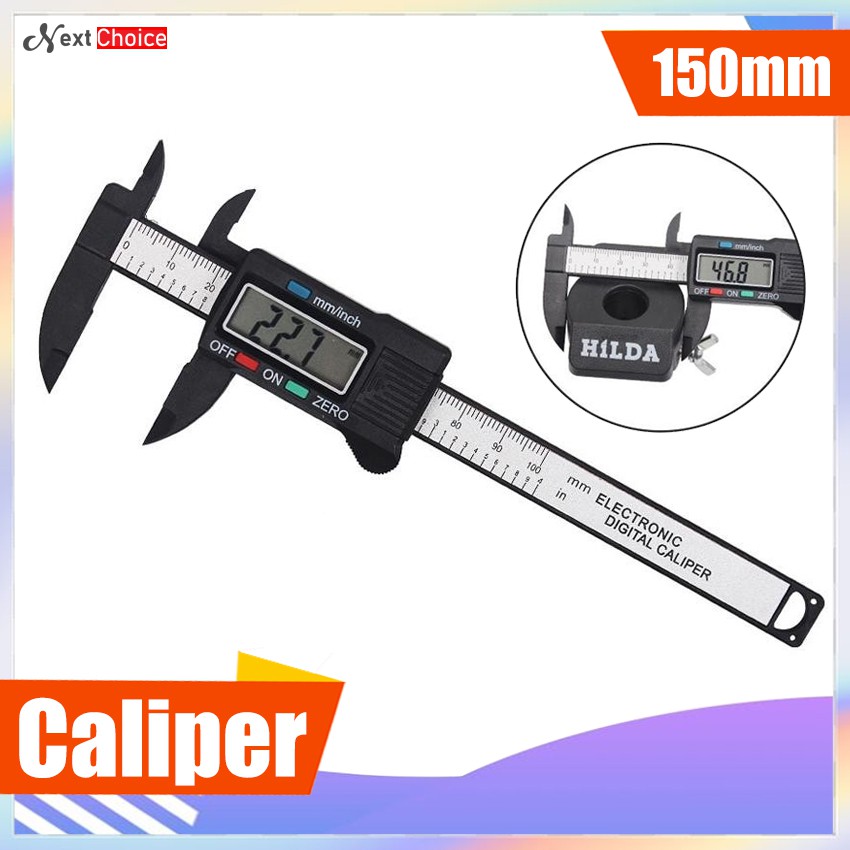 Digital Calipers 150mm 6inch LCD Electronic Vernier Caliper Carbon