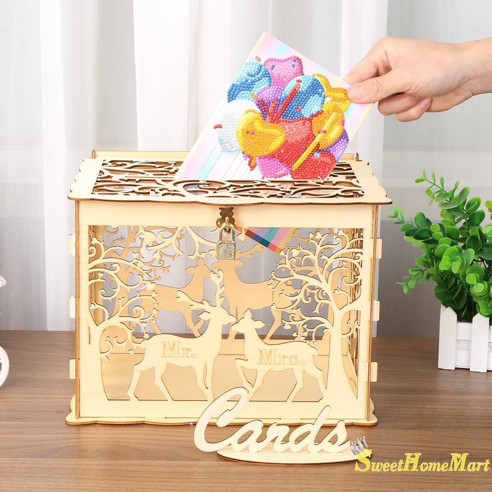 囍wedding Wooden Diy Wedding Case Supplies Card Holder Money Box