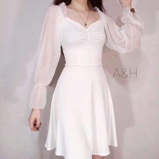 white mesh long sleeve dress