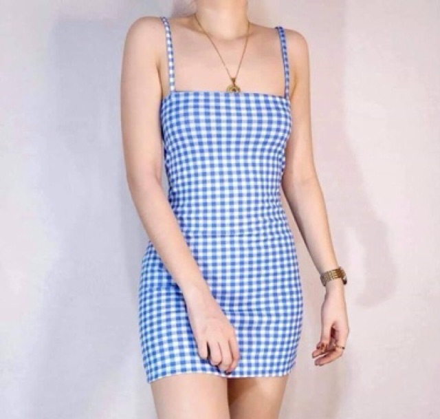 blue gingham mini dress
