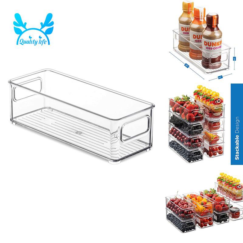 1 Pcs Refrigerator Organizer Bins, Clear Stackable Plastic Food Storage Rack with Handles for Pantry, Kitchen