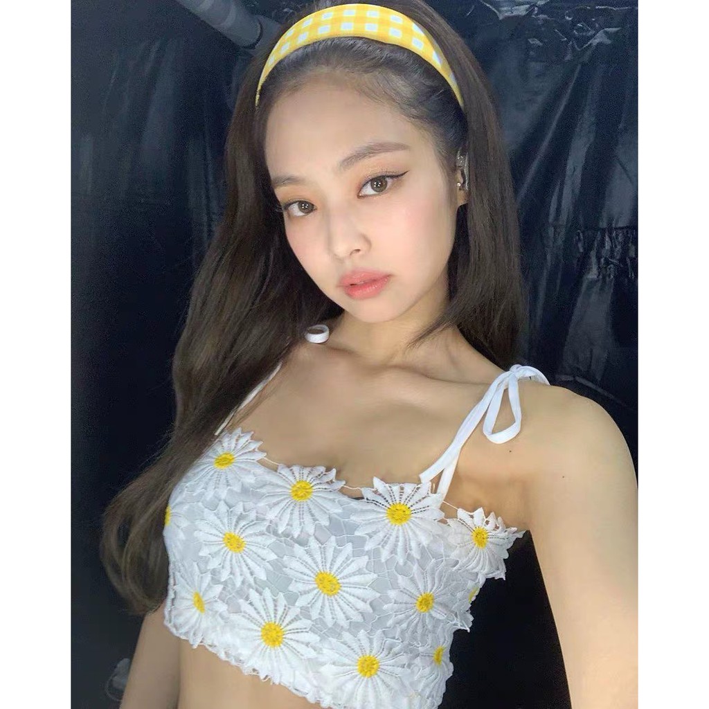 Blackpink Jennie Daisy Flower Lace Sexy Vacation Tank Top Shopee Philippines