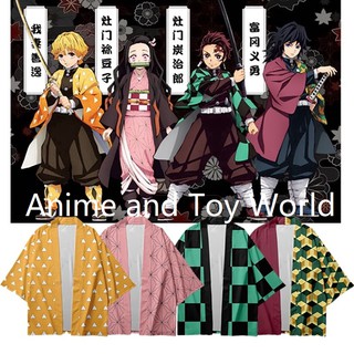 Anime Outerwear Demon Slayer Tanjiro,Nezuko,Zenitsu,Giyu Cosplay Costume Haori Coat