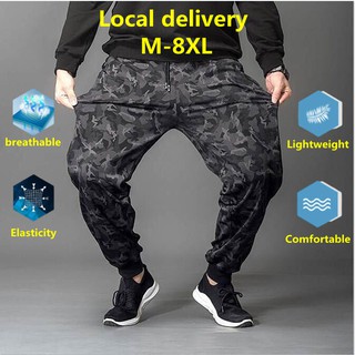 【ready stock】Summer thin jogger plus size sports pants men's work pants elastic loose casual ankle-length legged fat pants