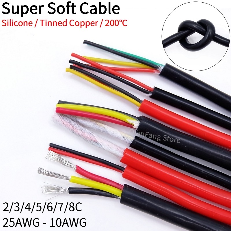 Flexible Silicone Rubber Cable 2/3/4 Core Tinned Copper Wire Power Cable 200°C 
