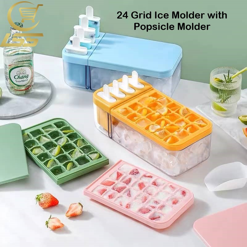 24 Grid Ice Molder Large Capacity Ice Storage Box with Lid Ice Cube ...