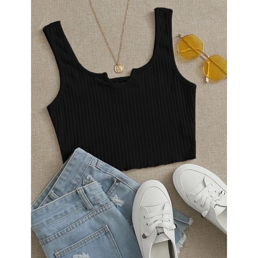 Angelcity Crop Top Rib Knit Tank Top V neck Sleeveless Tops DOG ...