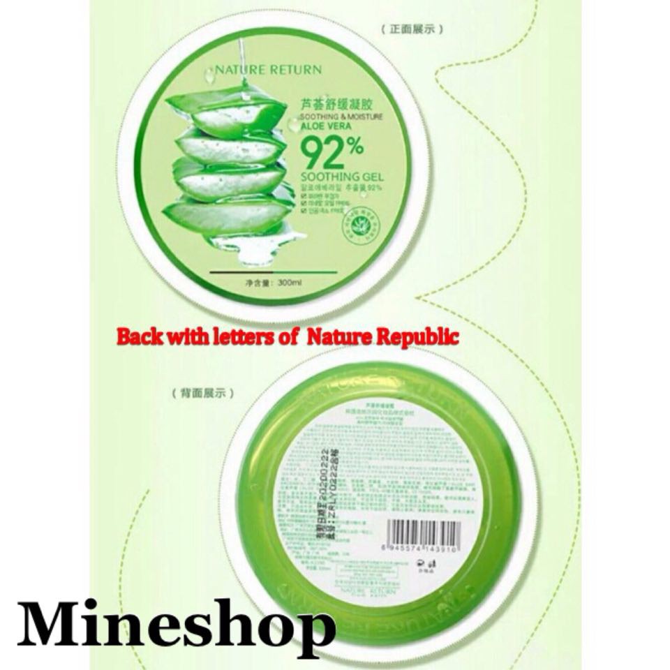 Mineshop NATURE REPUBLIC ALOEVERA 92% 300ml with letters on back