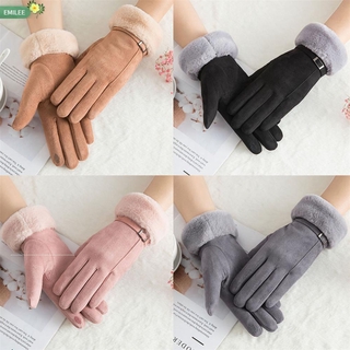 EMILEE New Fashion Cashmere Mittens Winter Ski Driving Gloves Faux Fur Gloves Women Thicken Warm Windproof Plus Velvet Candy Color Touch Screen/Multicolor