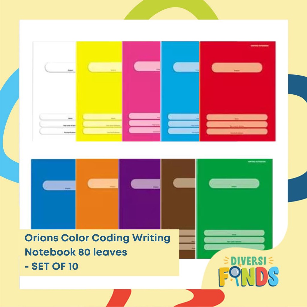 Orions Color Coding WRITING Notebook W/Plastic Jacket 80lvs Set of 3