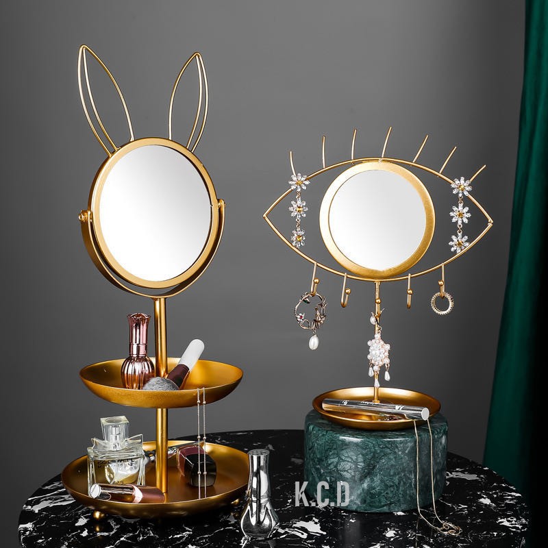 Eye/Rabbit Shape Decorative Vanity Mirror Tabletop Detachable Golden