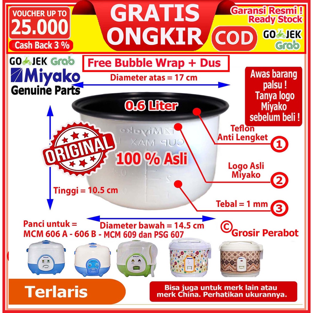 Miyako 0.6 Liters Magic Com Rice Cooker Teflon Pot 100 Original