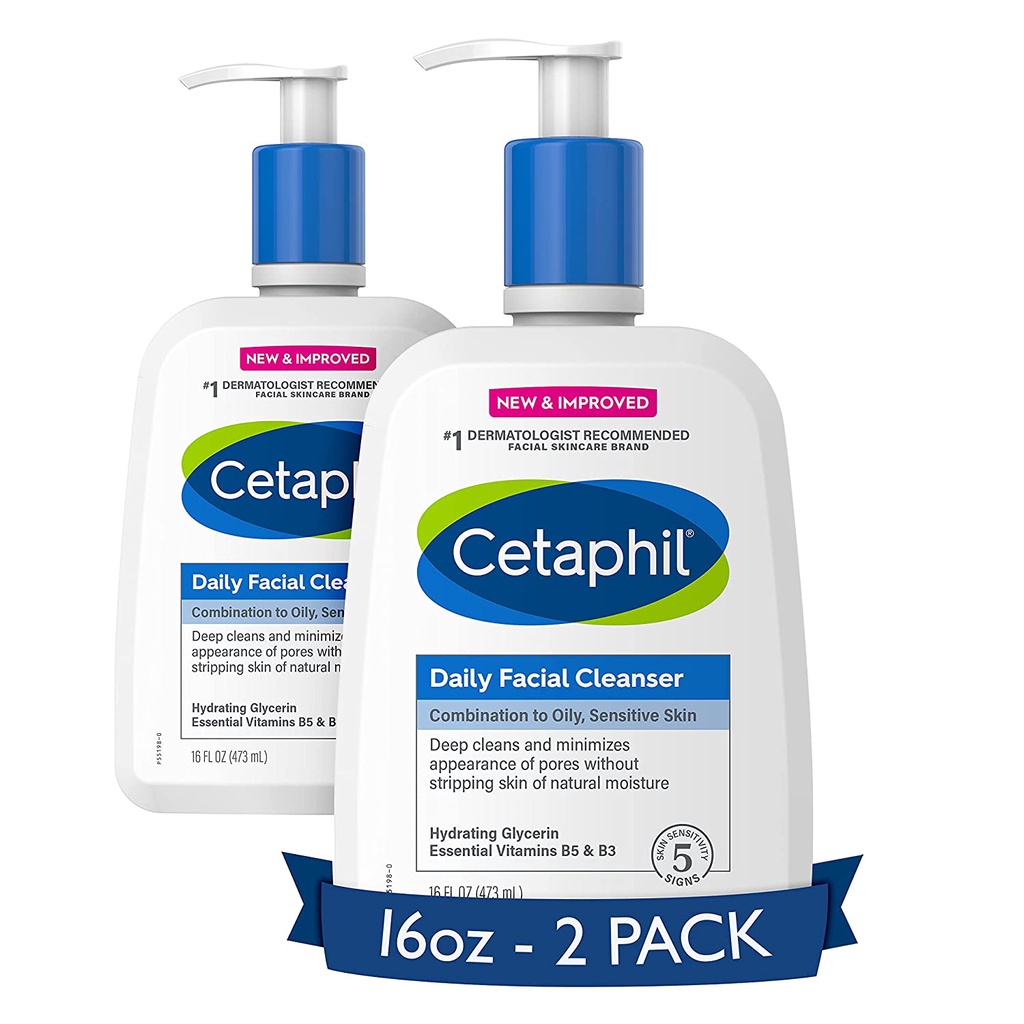 Face Wash by CETAPHIL, Daily Facial Cleanser for Sensitive, Combination to Oily Skin, NEW 16 oz 2 Pa