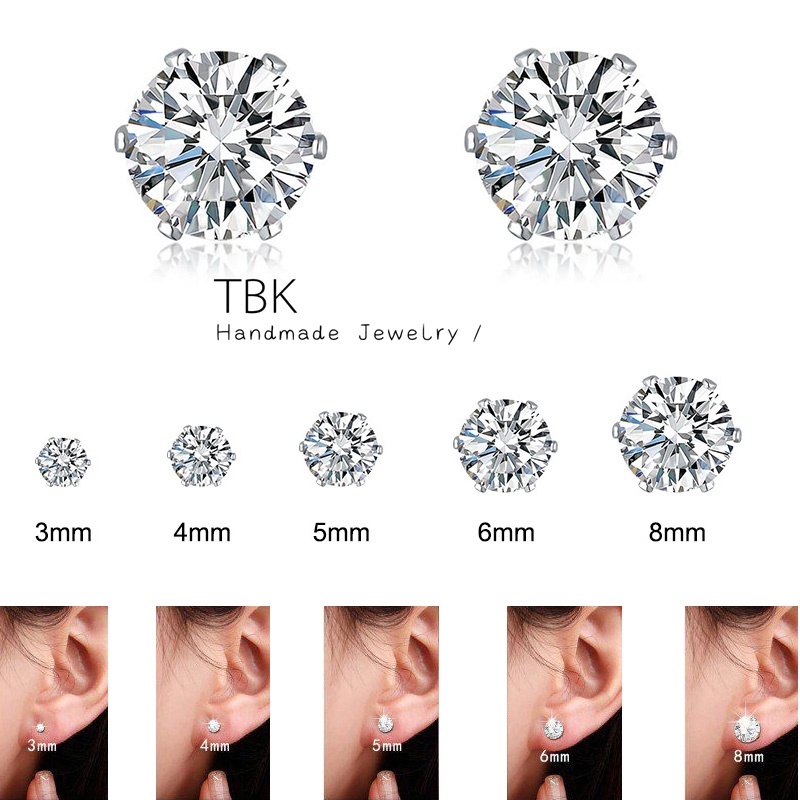 TBK 925 Silver stainless steel Hypoallergenic Zircon Earrings non ...