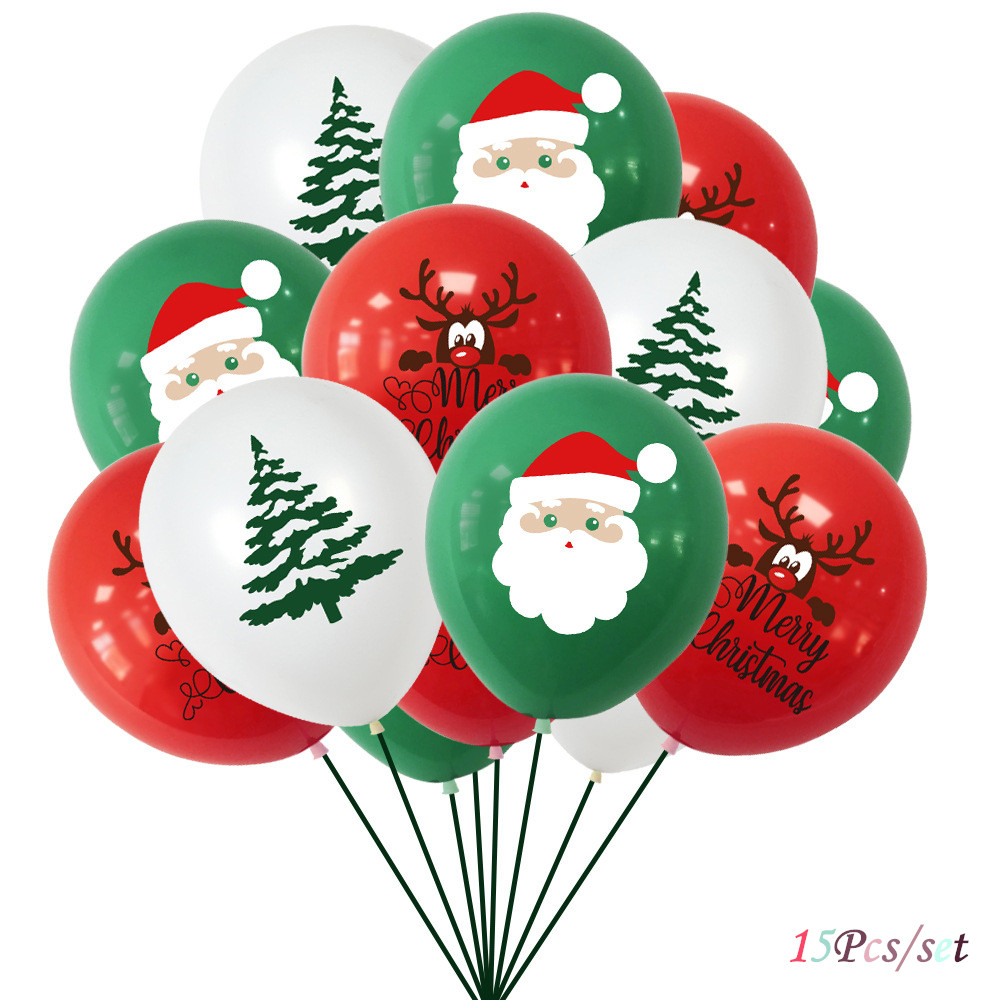 15Pcs Merry Christmas Balloons Santa Claus Elk Christmas Tree Latex