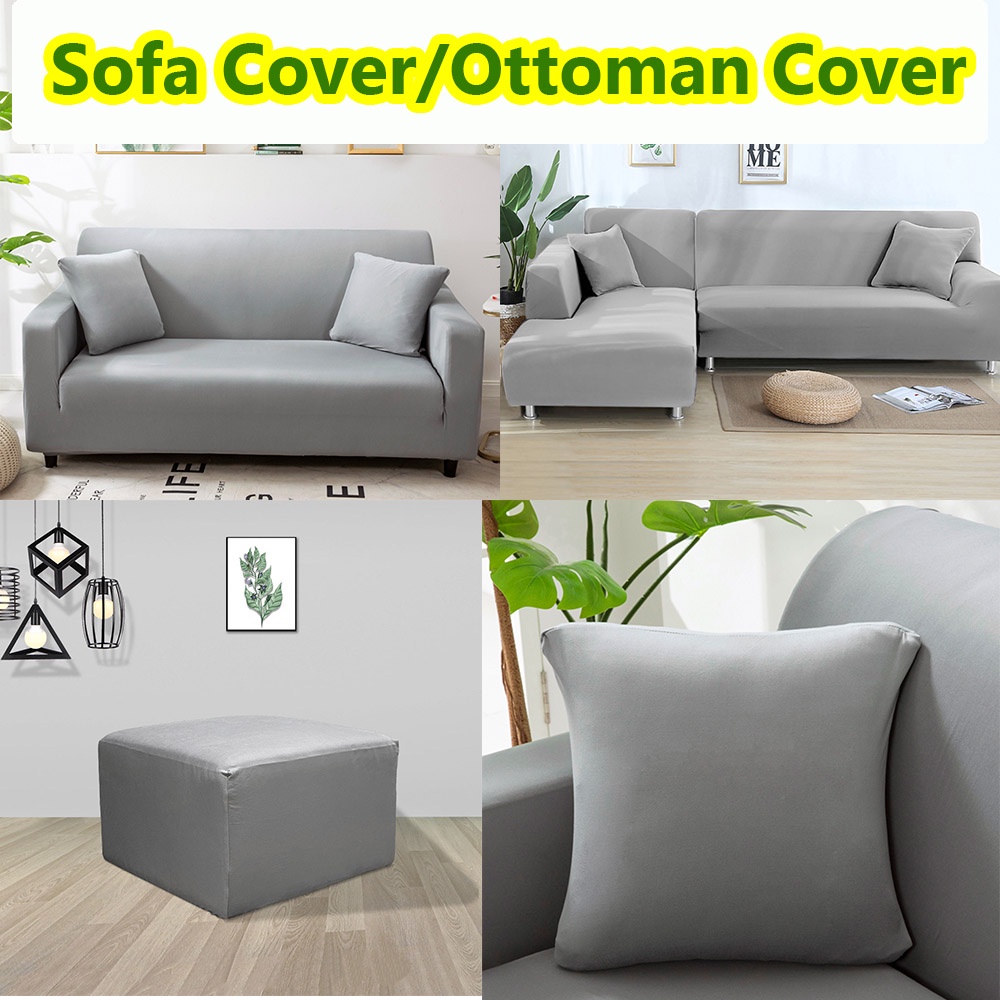 Plain Gray Home Decoration Sofa Cover Set Stretchable 1 Seater 2 Seater
