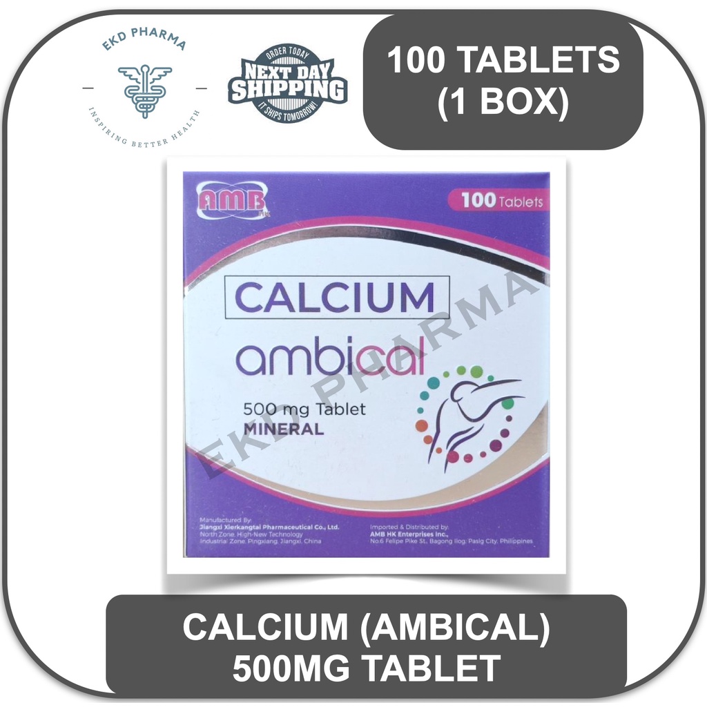 Calcium Carbonate Ambical 500mg Tablet 1 Box [100 Tablets] Shopee