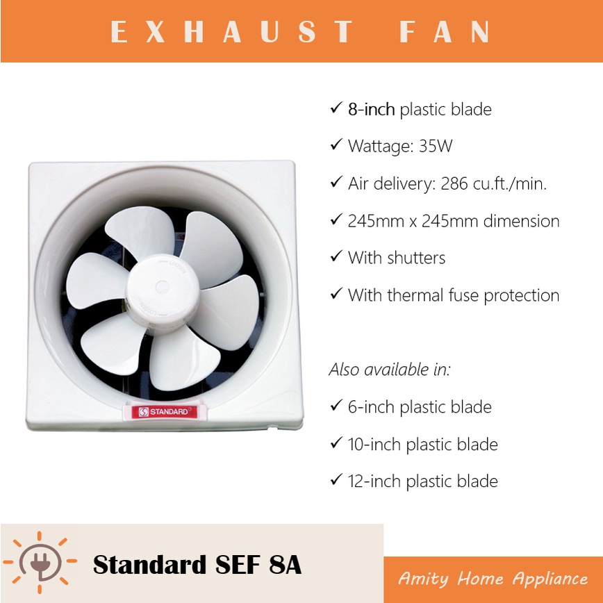 Standard Exhaust Fan SEF 8A Wall Mounted Kitchen and Room Fan White
