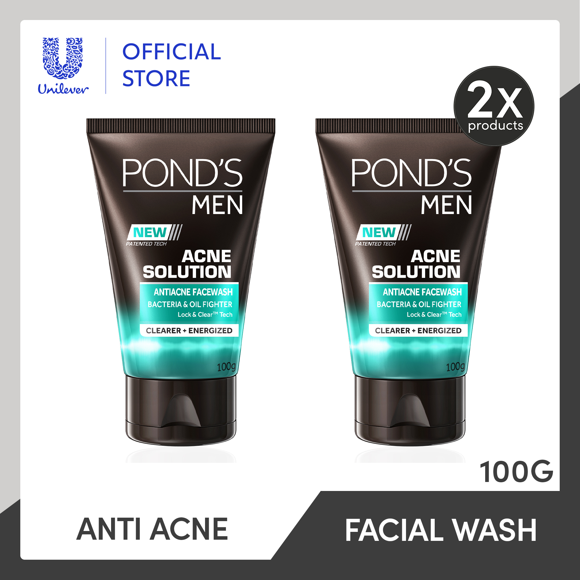 [Bundle of 2] Pond's Men Acne Solution Anti-Acne Facial Wash 100g ...