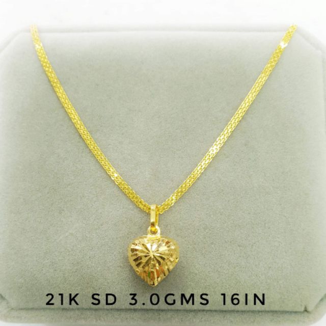 21k Saudi gold necklace with pendant heart 16inches 3.0G ...