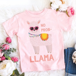 Funny No Prob Llama T Shirt Kids Summer Top Cartoon T-shirt Kawaii Llama Graphic Tees Fashion Anime Lama Cute Children Clothes #1