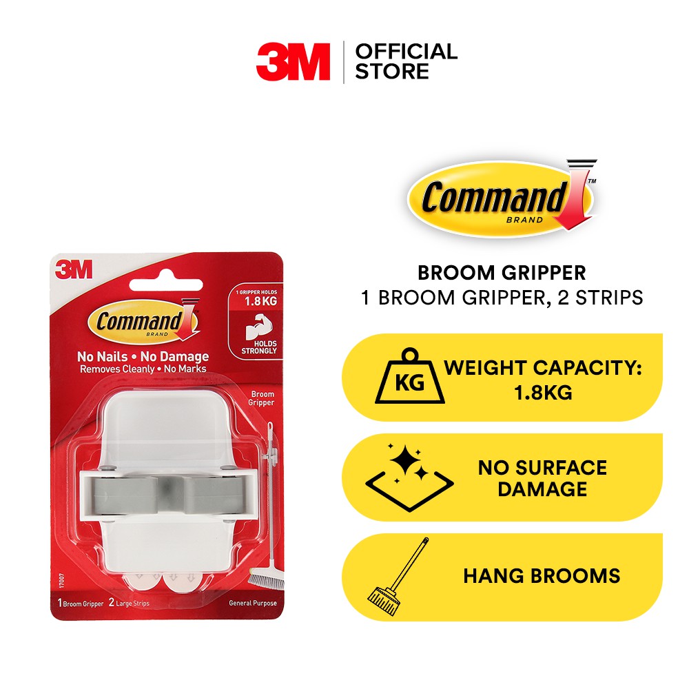 3M Command Broom/Mop Gripper, Holds up to 1.8kg, Hang brooms, mops