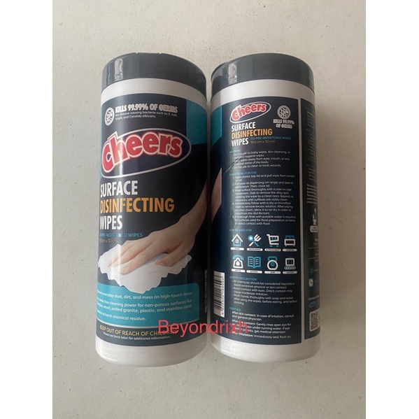 Cheers Surface Disinfecting Wipes 30 pre moistened wipes kills 99.9 of