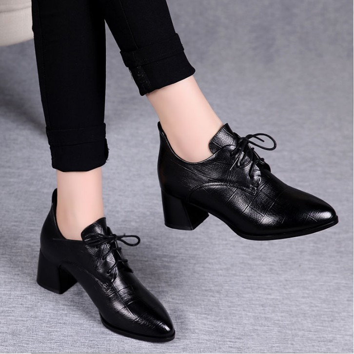 black leather shoes female